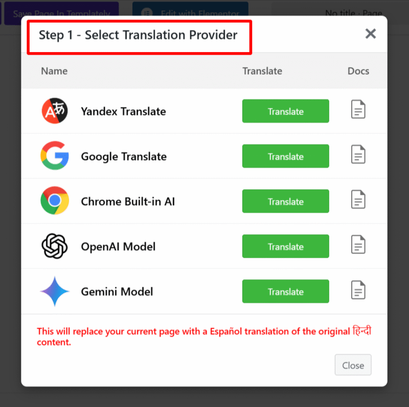 choose translation provider