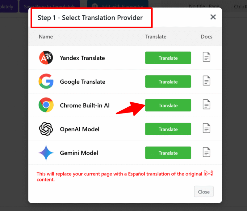 chrome AI translate