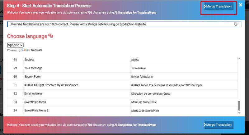 merge translation google translate
